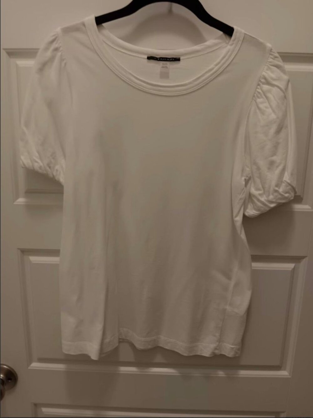 Tahari White Puff Sleeve Tee, XS
